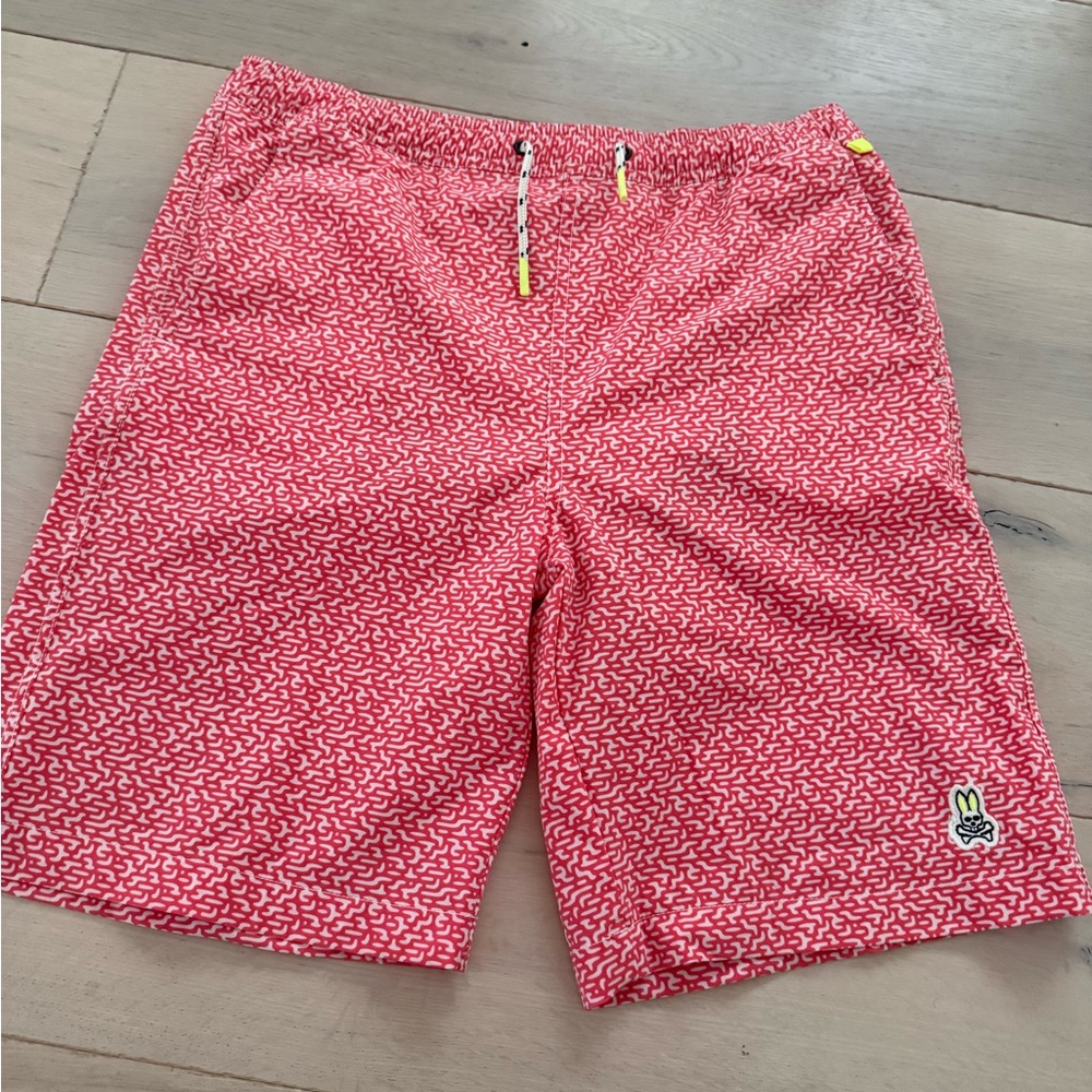 Psycho Bunny Red and White Patterned Swim Shorts